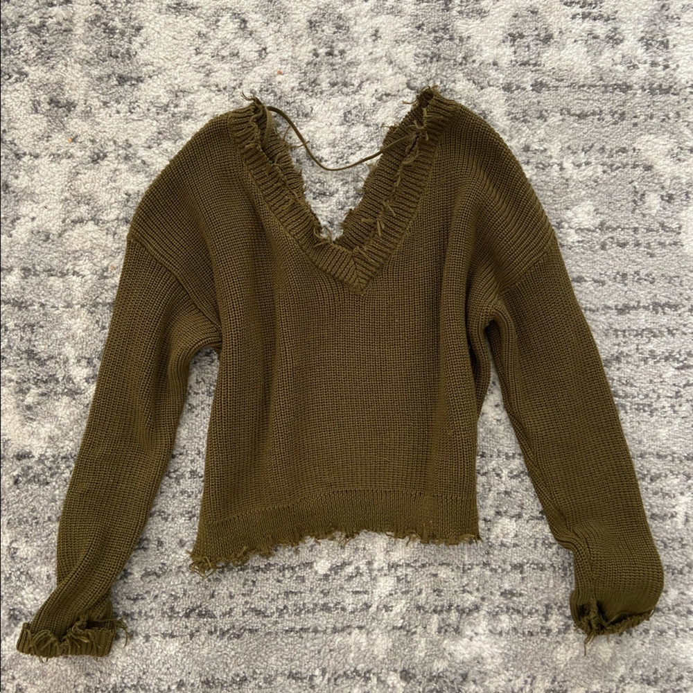 Forever 21 Distressed Olive Green Sweater